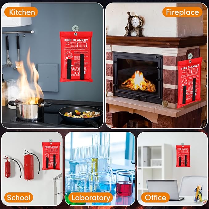 Moukeren Fire Blanket Fire Emergency Blankets for Home Kitchen, Survival Safety Flame Suppression Fiberglass Fireproof Flame Retardant for Fireplace Car Office Camping