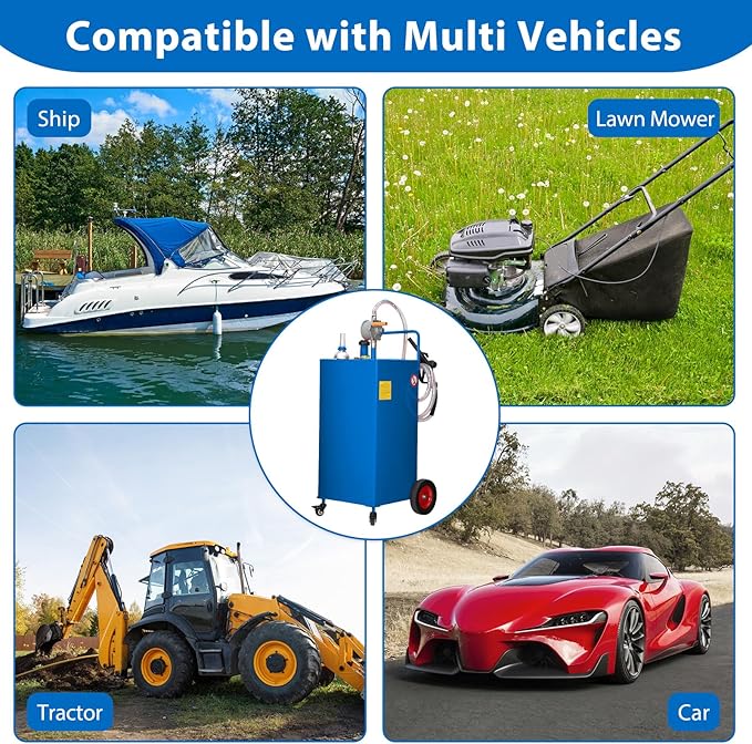 Upgraded 35 Gallon Fuel Caddy, Manual Hand Pump & Easy-Roll Wheels, Heavy-Duty UV-Resistant Steel Tank for Gas & Diesel, Portable Fuel Storage for Tractors, Mowers, Boats