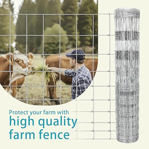 Farm Fence 4ft. x 33ft Galvanized Field Wire Fencing,Heavy Zinc Coating Cattle Fence,Deer Fence,Goat Fence,Hog Wire Fence for Yard Garden & Animals Protection