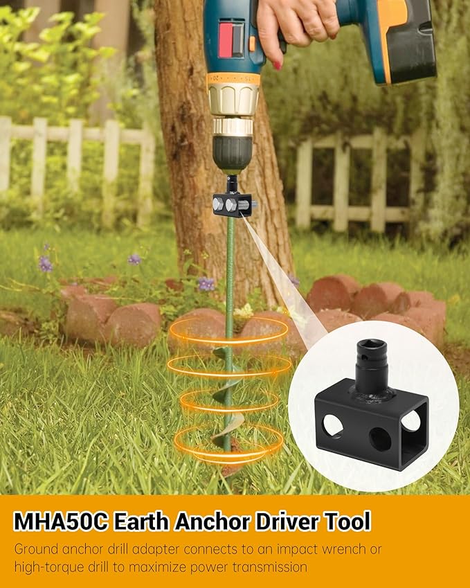 MHA50C 1/2" Mobile Home Anchor Driver Tool - Center-type Ground Anchor Drill Adapter for Helical Ground Anchors with Square Kits
