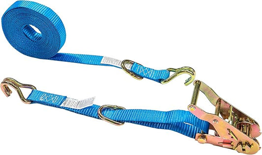 US Cargo Control J Hook Ratchet Strap 1" x 20', 1 Inch Ratchet Straps with Double J-Hooks & D-Rings, 1,320 LBS Break Strength, Versatile Cargo Tie Downs for Pickup Trucks, Trailers, & More