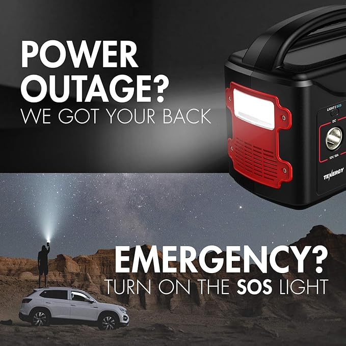 Tenergy T320 Portable Power Station, 300Wh Battery, 110V/200W (Surge 400W) Two Pure Sine Wave AC outputs, USB type C PD 45W, Solar Ready Mobile Power for Outdoors Camping Vans RV, Emergency Backup