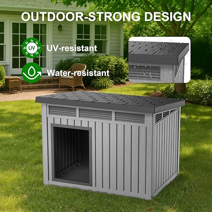 DRATO Outdoor Dog and Goat House - Resin All-Weather Dog House Outdoor, Durable Dog Kennel Outside for Backyard, Farm, Pasture