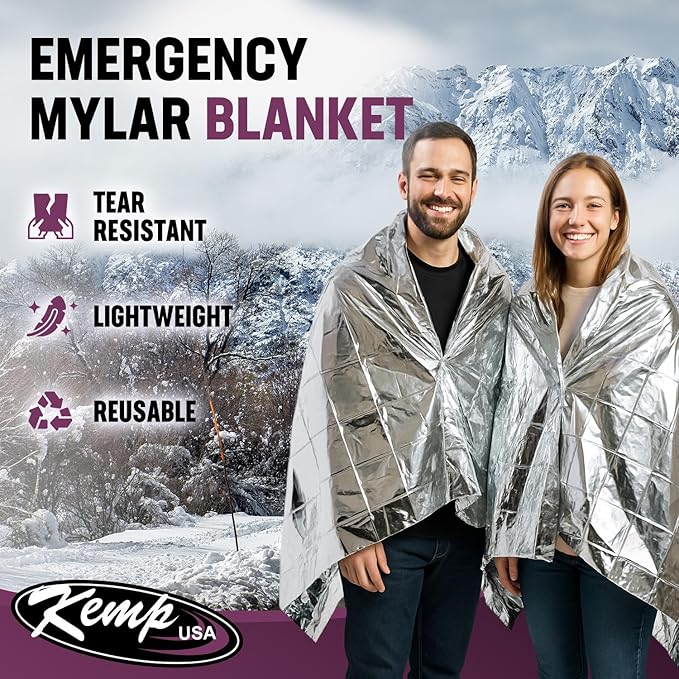 Kemp USA Emergency Mylar Blanket - Pack of 25, Lightweight Multipurpose First Aid Blanket, Used by US Customs & Border Patrol for Survival Gear and Supplies, Ideal for Bug Out Bag & Emergency Kit
