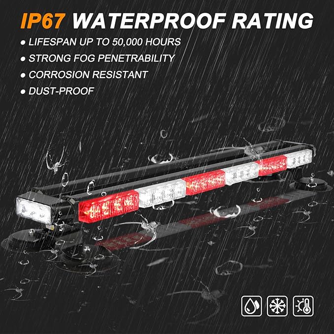 ASPL 29.5" 54 LED Strobe Light Bar Double Side Flashing High Intensity Emergency Warning Flash Strobe Light with Magnetic Base for Safety Construction Vehicles Tow Trucks Pickup (Red/White)