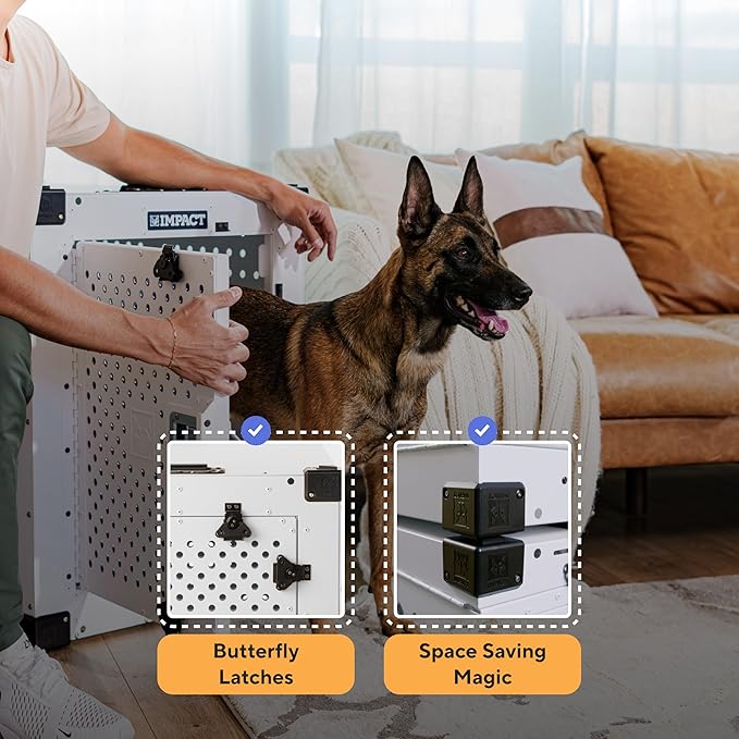 Impact Indestructible High Anxiety Dog Crate for Medium Dogs - Heavy Duty Escape Proof Indoor Dog Kennel with Powder-Coated Aluminum - Ideal for Escape Artists (Gray, 30" (30.5" L x 20.5" W x 26" H)