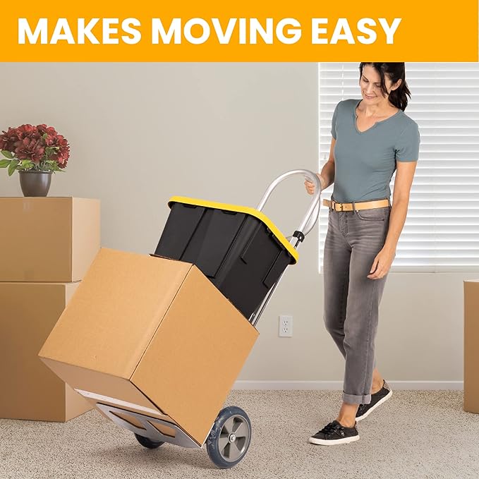 Heavy Duty Hand Truck with Vertical Loop Handle - Aluminum Dolly Cart for Moving - 500 Pound Capacity - 10" Rubber Wheels - 52.25" H x 17.5" W with 17.75" x 9.5" Diecast Nose Plate