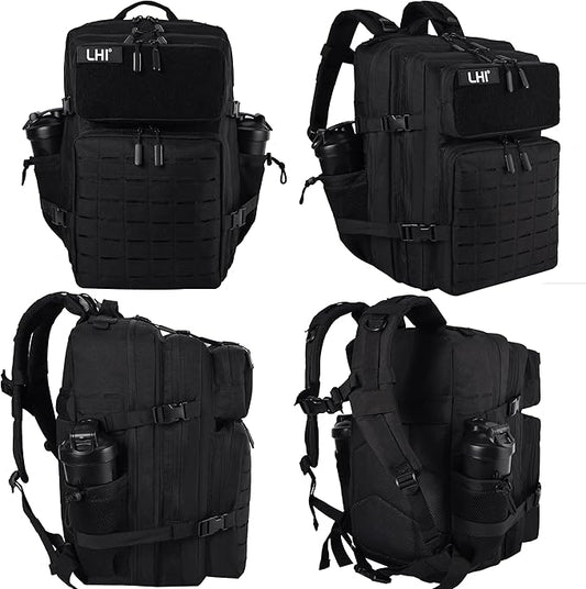 LHI Tactical Military Backpack for Men 25L/45L Large Molle Army Assault Pack 3 Day Hiking Rucksack With Bottle Holder