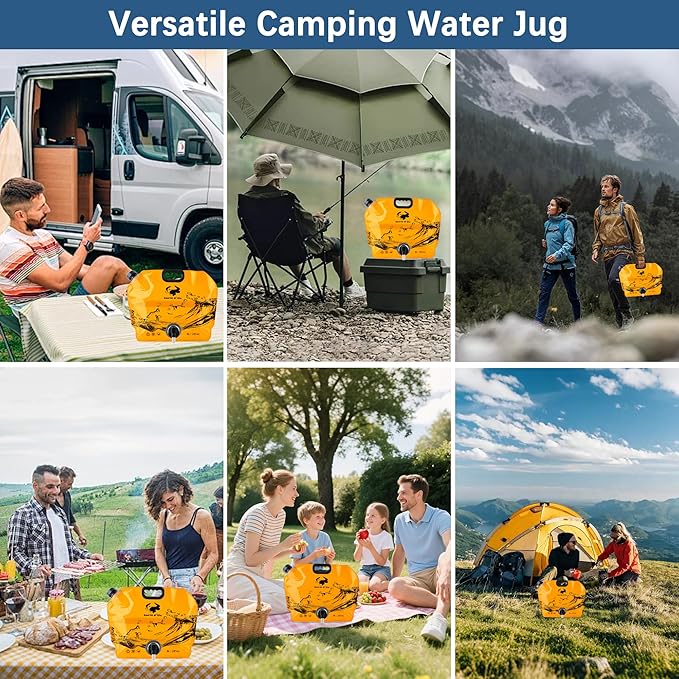 Water Jug Camping 2.1 Gallon Collapsible with Spigot, BPA Free Portable Water Pouch Foldable Water Bags for Outdoor Hiking, Travel and Emergency & Water Storage Containers (Orange-1Pcs)