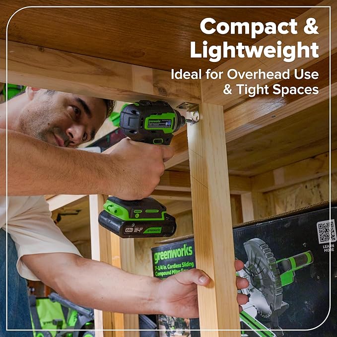 GREENWORKS 24V (6-TOOL) Combo (Drill, Impact Driver, Circular Saw, Reciprocating Saw, Multi-Tool, Flashlight), 4.0Ah + 2.0Ah (24,000mAh Power Bank) Batteries, (2) Cables, 65W Rapid Charger