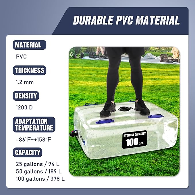 Water Storage Bladder 100 Gallon Portable Water Tank Collapsible Water Storag Bladder with Spigot Large Capacity Water Bag for Emergency Water Storage Garden Camping - Transparent