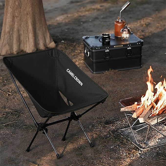 CAMEL CROWN Portable Camping Chair Folding Compact Lawn Lightweight Backpacking Chair with Carry Bag for Outdoor Hiking Beach Travel Picnic Festival Black