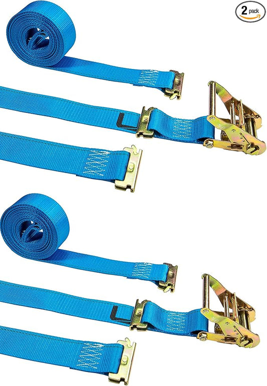 US Cargo Control Double-Fitted E-Track Ratchet Straps (2 Pack), 4,400 LBS Break Strength, 2 Inch x 20 Foot Heavy Duty E Track Straps with 3 Spring E-Fittings, Versatile 2-in-1 Logistic Tiedowns