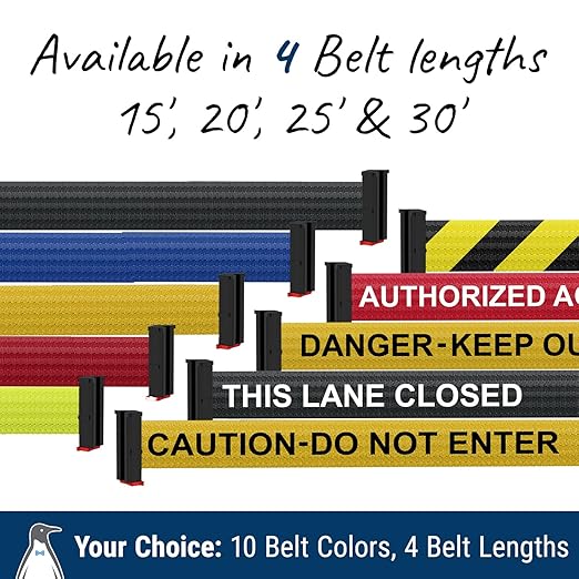 WM412 Retractable Belt Wall Mounted Yellow Crowd Control Barrier and Receiving End, 20' Fluorescent Yellow Belt