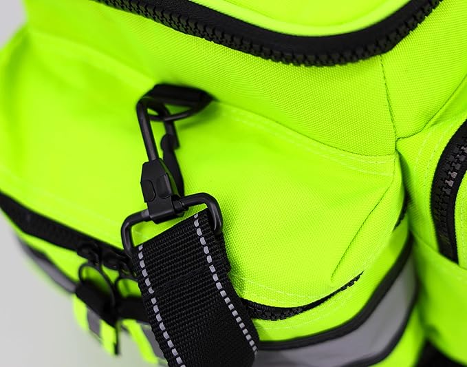 Lightning X Medium First Responder EMT Bag | LXMB25 | w/Reflective, Shoulder Strap & Zippered Compartments for First Aid + Trauma Supplies - Fluorescent Yellow