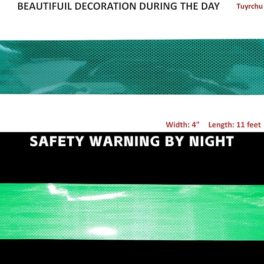 Non Fading Reflective Tape Green 4 inch Wide, Outdoor Waterproof High Visibility Safety Warning Reflector Sticker Strips (11 feet)