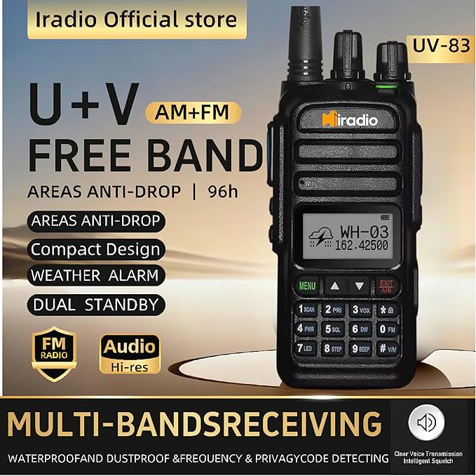 Y23UV-83 Professional Two-Way Radio, 128 Channel UHF VHF Handheld Walkie Talkie with NOAA Weather Alert, Dual Standby, VOX, FM Radio, USB-C Charging for Job Site, Outdoor