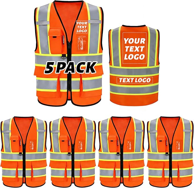 Reflective Safety Vest, High Visibility, Custom Logo for Construction, Roadwork, Traffic, Emergency Use