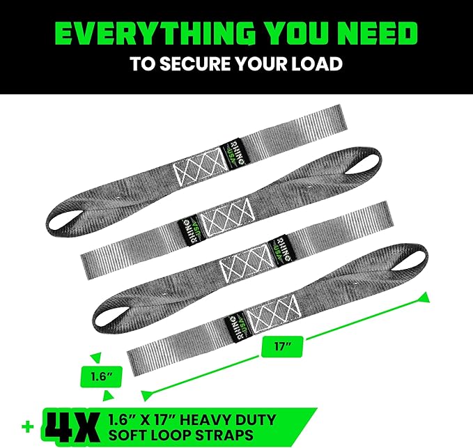Rhino USA Soft Loop Tie Down Straps (4-Pack) - 1.6 Inch x 17 Inch (5,000 lbs Break Strength) Heavy Duty Motorcycle Handlebar Straps for use with Ratchets for ATV, UTV, Dirt Bike (Gray)