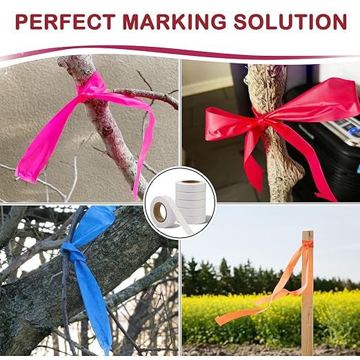 GEYYANG White Flagging Tape 6 Pack,3.35 Mil Thick, 3/16" x 98ft, Non-Adhesive Plastic Ribbon-Use As Trees Marking Tape, Boundary Marking Tape, Surveyors Tape