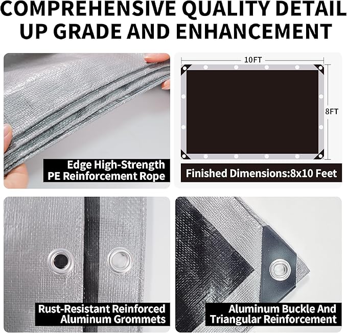 Tarp Heavy Duty 8x10ft Waterproof Tarps,10mil Uv Resistant,Multipurpose Silver/Black Tarps for Cars,Camping,Roof,Ship,Garden.by-MVPNET