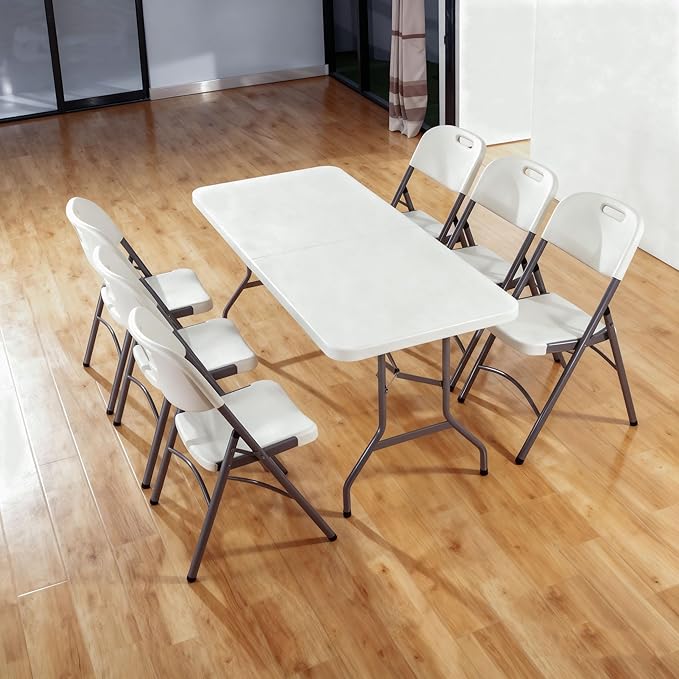 6 Foot Folding Table 6ft Fold in Half Heavy Duty Plastic Foldable Table, 72 inch Portable Table with Handle,Indoor Outdoor 6‘ Utility Card Tables for Picnic, Party, Dining