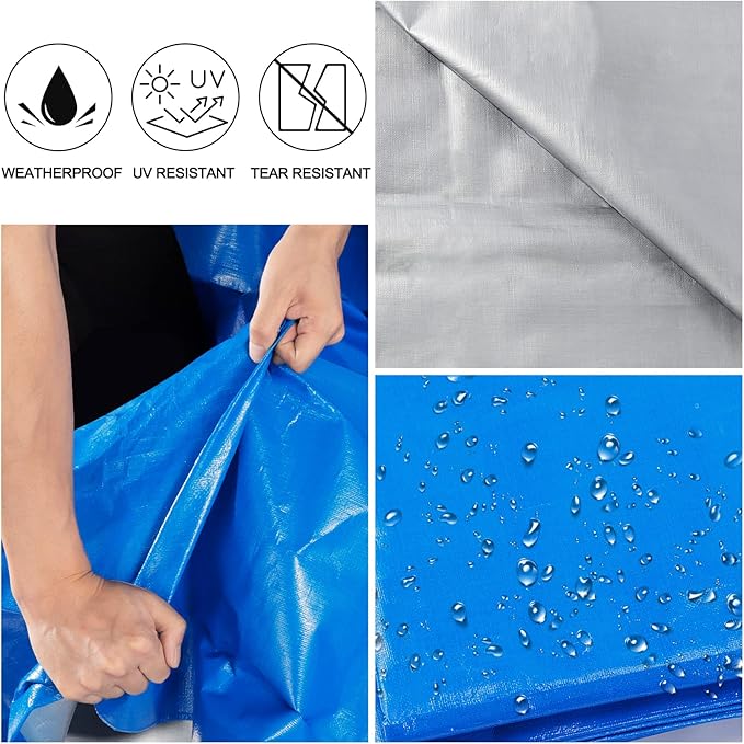 Blue Tarp, Tarps Heavy Duty Waterproof 16x20, Waterproof Plastic Poly 16 Mil Thick Tarpaulin with Metal Grommets Every 19.5 Inches - Emergency Rain Shelter, Outdoor Cover, and Camping Use