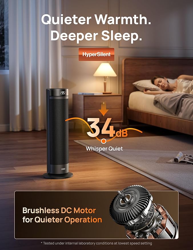Dreo Space Heater for Large Room, 23 Inch Electric Heaters for Indoor Use, 8 Safe Protection Tower, 70° Oscillation, PTC Ceramic with Thermostat and Remote, Quiet, 12H Timer, Bedroom, Office