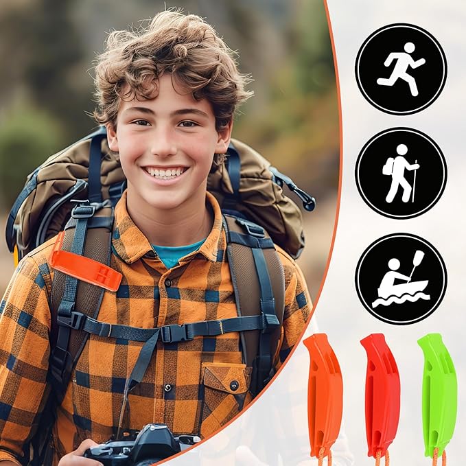 JULBEAR 6PCS Safety Survival Whistles with Adjustable Reflective Lanyard Emergency Plastic Whistle Marine Whistle