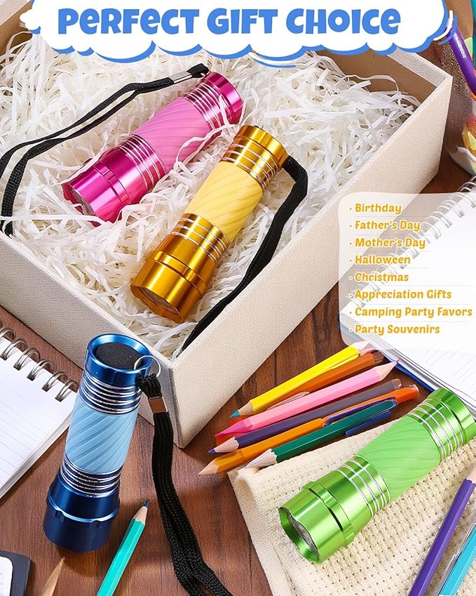 EverBrite 4-Pack Mini LED Aluminum Flashlight Party Favors Colors Assorted for Hurricane Supplies with Handle Glow in Dark