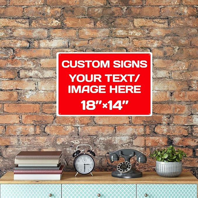 Repaly Personalized signs,Aluminum Weatherproof Metal Sign Multiple Sizes Custom Personalized Text And picture Here,hazard sign,garden sign,custom door sign,Customised business signs(18 * 14 IN,Red)