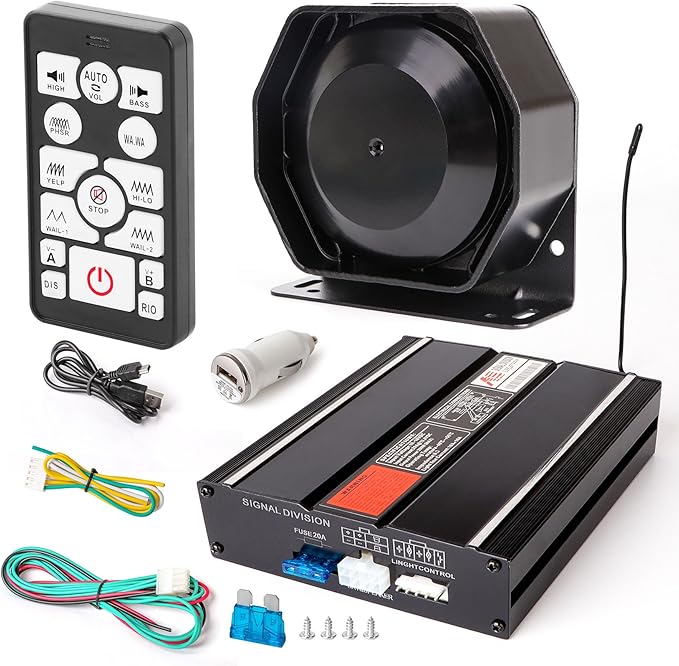 Police Car Emergency Siren Pa System for Vehicles Ambulance Firefighter Truck 20 Tones 200W 118-130DB Wireless Remote with Handheld Microphone Speaker