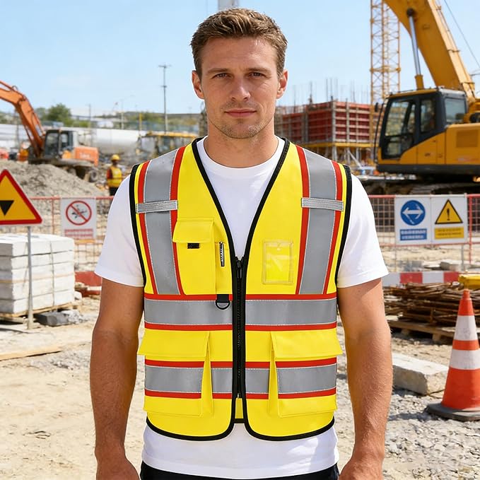 Reflective Safety Vest, High Visibility, Custom Logo for Construction, Roadwork, Traffic, Emergency Use