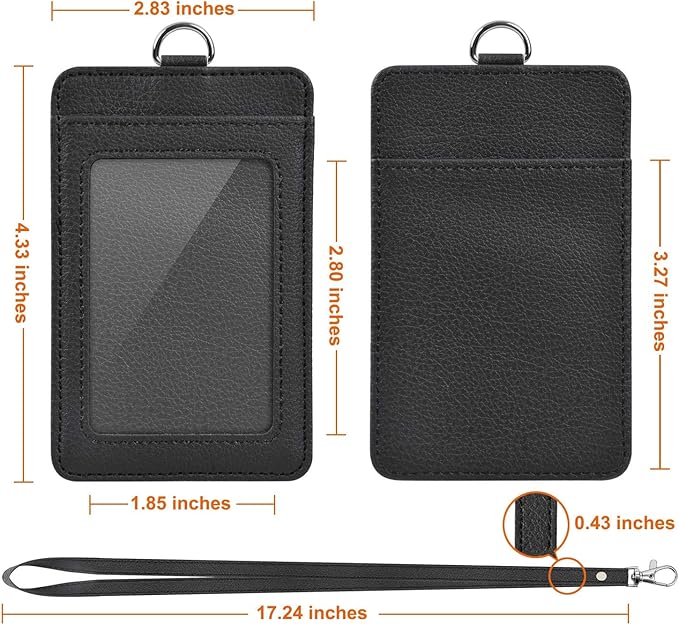 PU Leather ID Badge Holder, Life-Mate ID Badge Holder with 1 Clear ID Window 1 Credit Card Slot and PU Leather Lanyard for Badge Credit Cards College ID Cards in Black