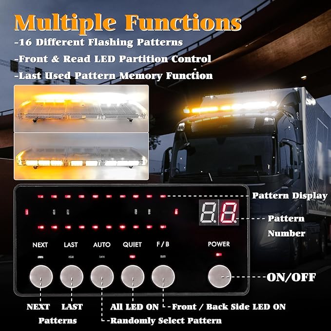 48 Inch Amber White Emergency Light Bar 88 LED Super Bright Rooftop Strobe Lights Waterproof Hazard Warning Roof Top Flashing Light Bar for Tow Truck Snowplow Construction Vehicle (DC 12-24V)