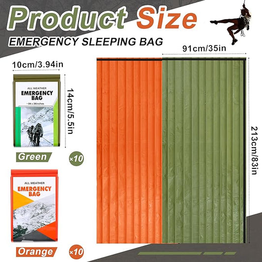 Preboun Emergency Sleeping Bag Bulk Portable Lightweight Survival Bag Thermal Bivy Sack Emergency Blanket Survival Gear for Outdoor Camping Hiking Homeless People Shelter