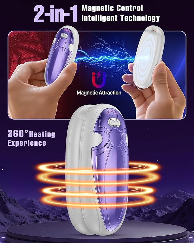 Hand Warmers Rechargerable 2 Pack - 14000mAh Electric AI Handwarmers with Charging Case, Magnetic 2 in 1 Pocket Heater, Stocking Stuffers, Gifts for Women/Christmas/Golf/Camping Accessories
