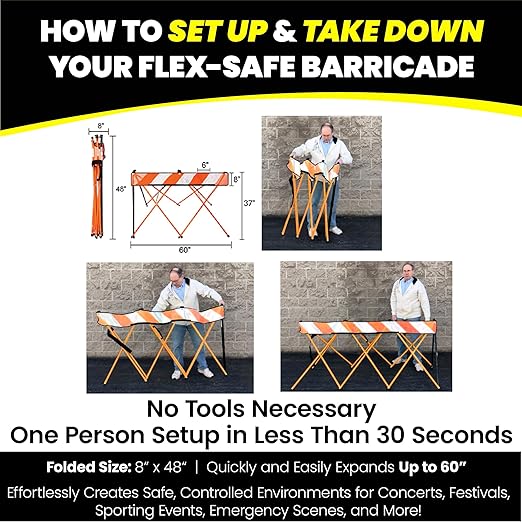 Flex-Safe Safety Barriers, Portable Expandable Barricade 5 ft Traffic Barricade Folding Security Gate Scissor Gate Crowd Control Barriers ,Traffic Cones Alternative, Safety Orange security fence