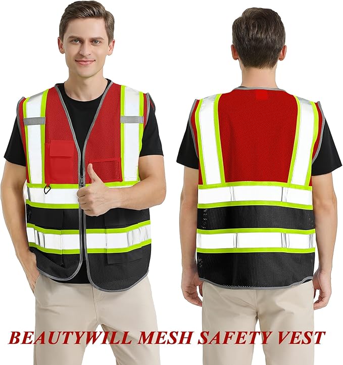 BeautyWill Custom Logo Safety Vest Class 2 High Visibility Reflective Vest for Men - Personalized Logo Team Vest