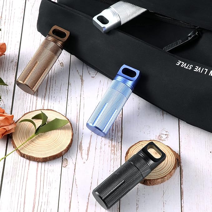 Patelai 4 Pcs Portable Keychain Pill Holder Pill Organizer Travel Waterproof Match Container Aluminum Airtight Keychain Container Travel Size Storage Supplements Holder for Outdoor Camping(Rustic)