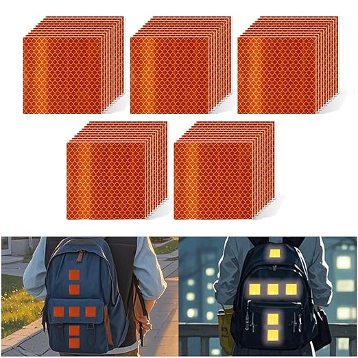 Non Fading Orange Reflective Stickers 2 inch X 2 inch, Outdoor Waterproof High Visibility Warning Safety Adhesive Reflector Tape (50 Pcs)