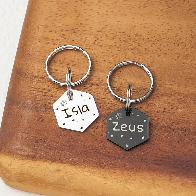 Anavia Small Size Dog Cat ID Tags, Small/XS Personalized Color Plated Stainless Steel Puppy Kitten Name Tags, Customized Engraved Nameplate Pet Collar Tag (Rose Gold, Hexagon)