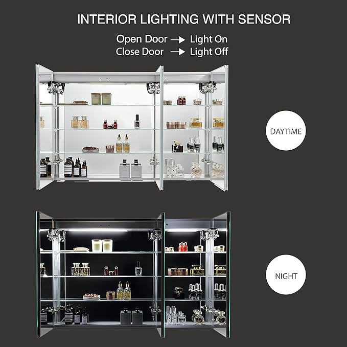 Blossom 48 Inch LED Medicine Cabinet with Mirror Lights, LED Lighted Bathroom Medicine Cabinet - Recessed or Surface Mount with Built-in Defogger, 3 Color Dimmer - Makeup Mirror