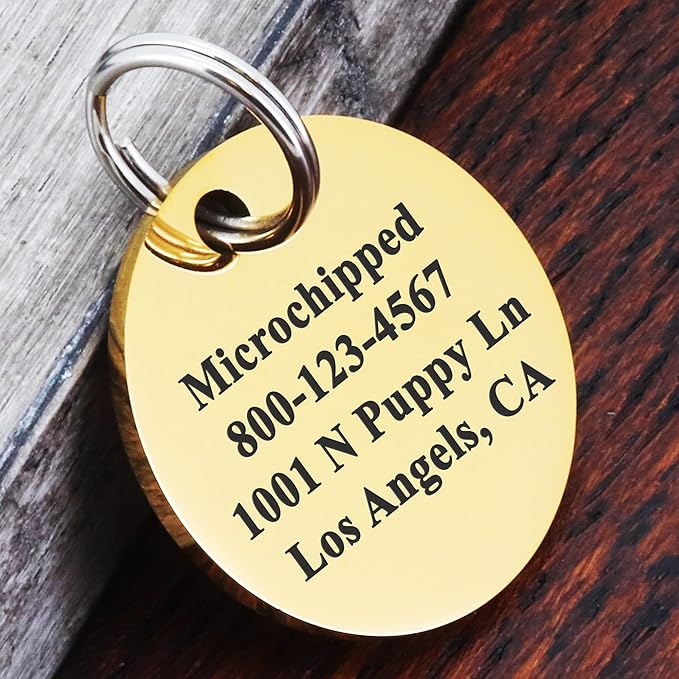 Ultra Joys Personalized Dog Tags for Pets - Durable Stainless Steel Customizable Dog Cat ID Tags - Dog Tags for Safety Optional Engraved on Both Sides -Round Shape Dog Tag Small Size, Gold