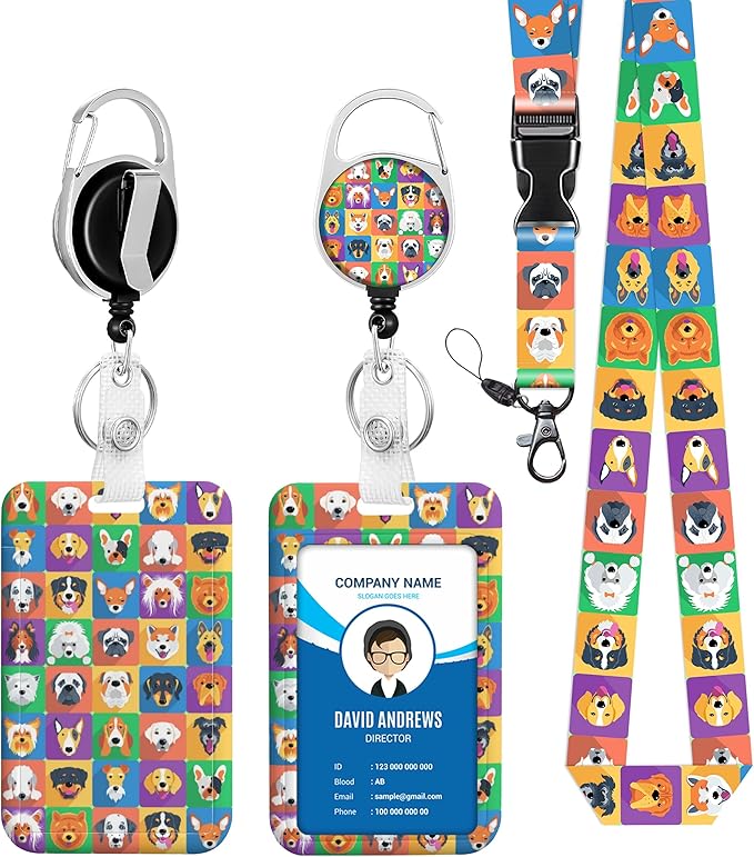 Cute Dog Badge Holder Lanyard ID Card Holders Detachable Name Tag Clips Cute Funny Nurse Teacher Office Gifts Women Man Cate Badge Holder