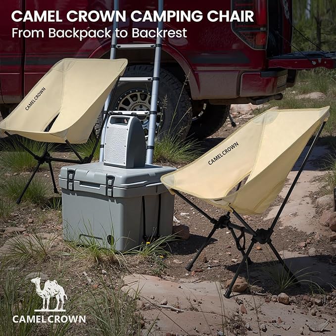 CAMEL CROWN Portable Camping Chair Folding Compact Lawn Lightweight Backpacking Chair with Carry Bag for Outdoor Hiking Beach Travel Picnic Festival White