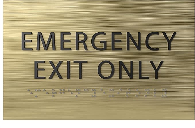 6" X4" Emergency Exit Only Sign - ADA Compliant Tactile Graphics Grade 2 Braille Text Prohibition Sign | Wall Mount Plastic Emergency Safety Restriction Sign for Business & Office