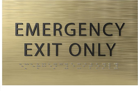 6" X4" Emergency Exit Only Sign - ADA Compliant Tactile Graphics Grade 2 Braille Text Prohibition Sign | Wall Mount Plastic Emergency Safety Restriction Sign for Business & Office