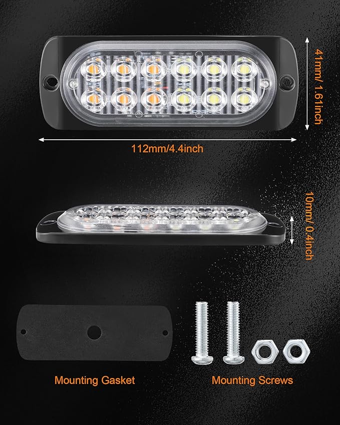 Leelosp 10 Pcs 12 LED Strobe Lights for Tow Trucks Construction Vehicles Surface Mount Emergency Hazard Beacon Safety Warning Lamps Flashing 12-24V Grille Head for Car Accessories (Amber and White)
