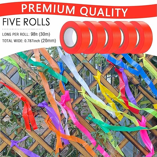 5 Pack Orange Flagging Tape, Non-Adhesive Plastic Ribbon Neon Marking Roll, 0.78"*500ft, Marking Tape for Tree Marking, Hunting, Boundaries and Hazardous Areas,Trail Marking